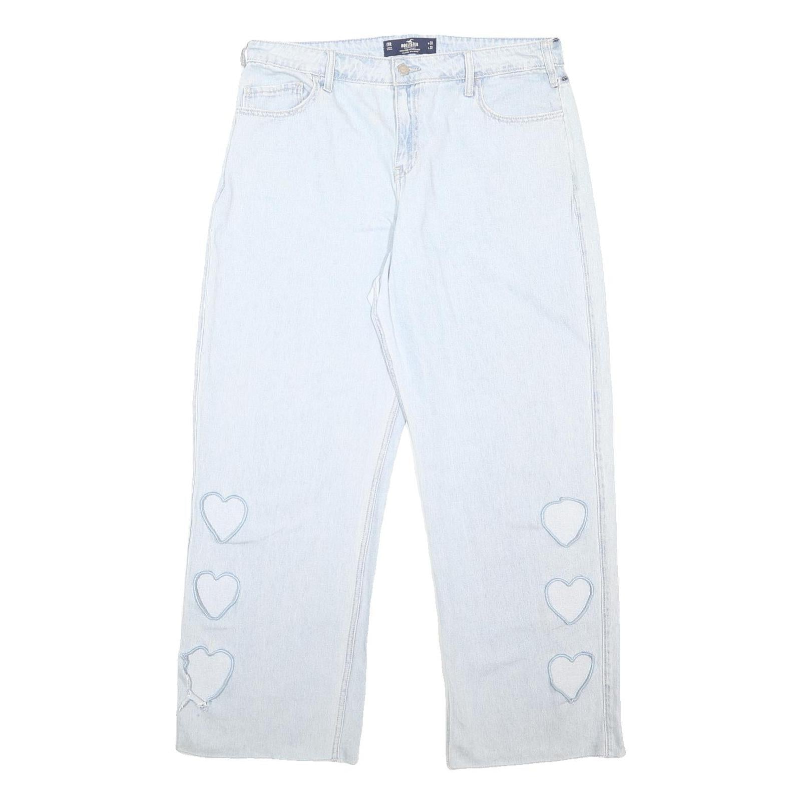 HOLLISTER Womens Jeans Blue Relaxed Wide-Leg Denim Light W36 L29 Heart