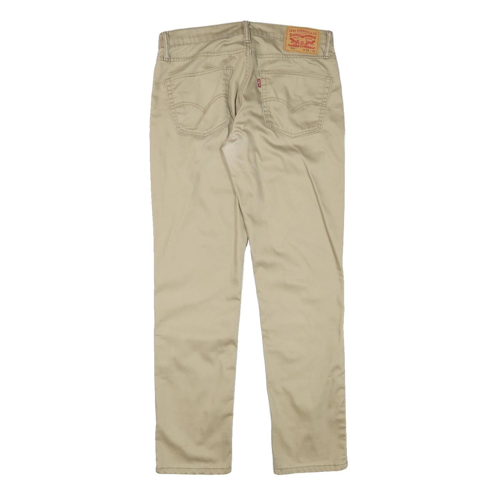 LEVI'S Mens Cotton Blend Beige Slim Straight Trousers W31 L31 Classic Zip Casual