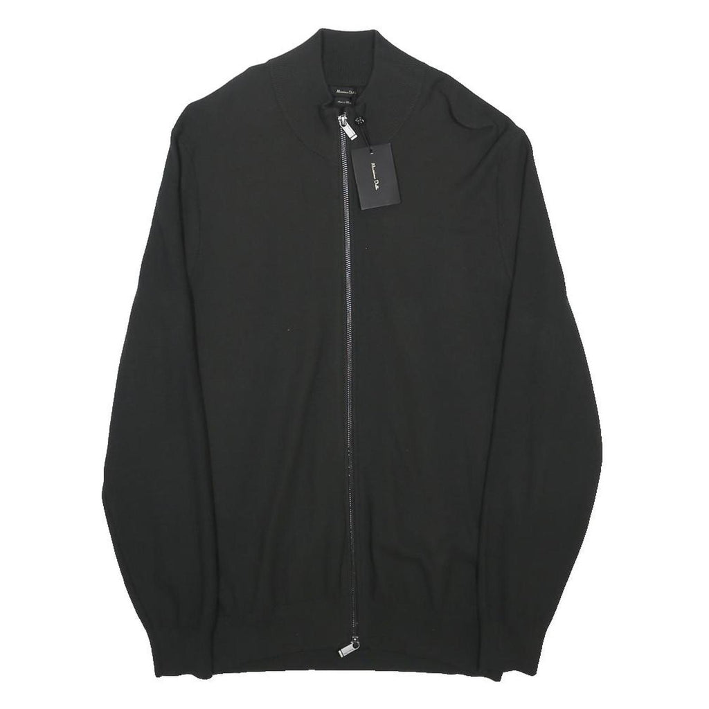 MASSIMO DUTTI Mens Black Plain Zip Up Cotton Jumper M Smart Casual