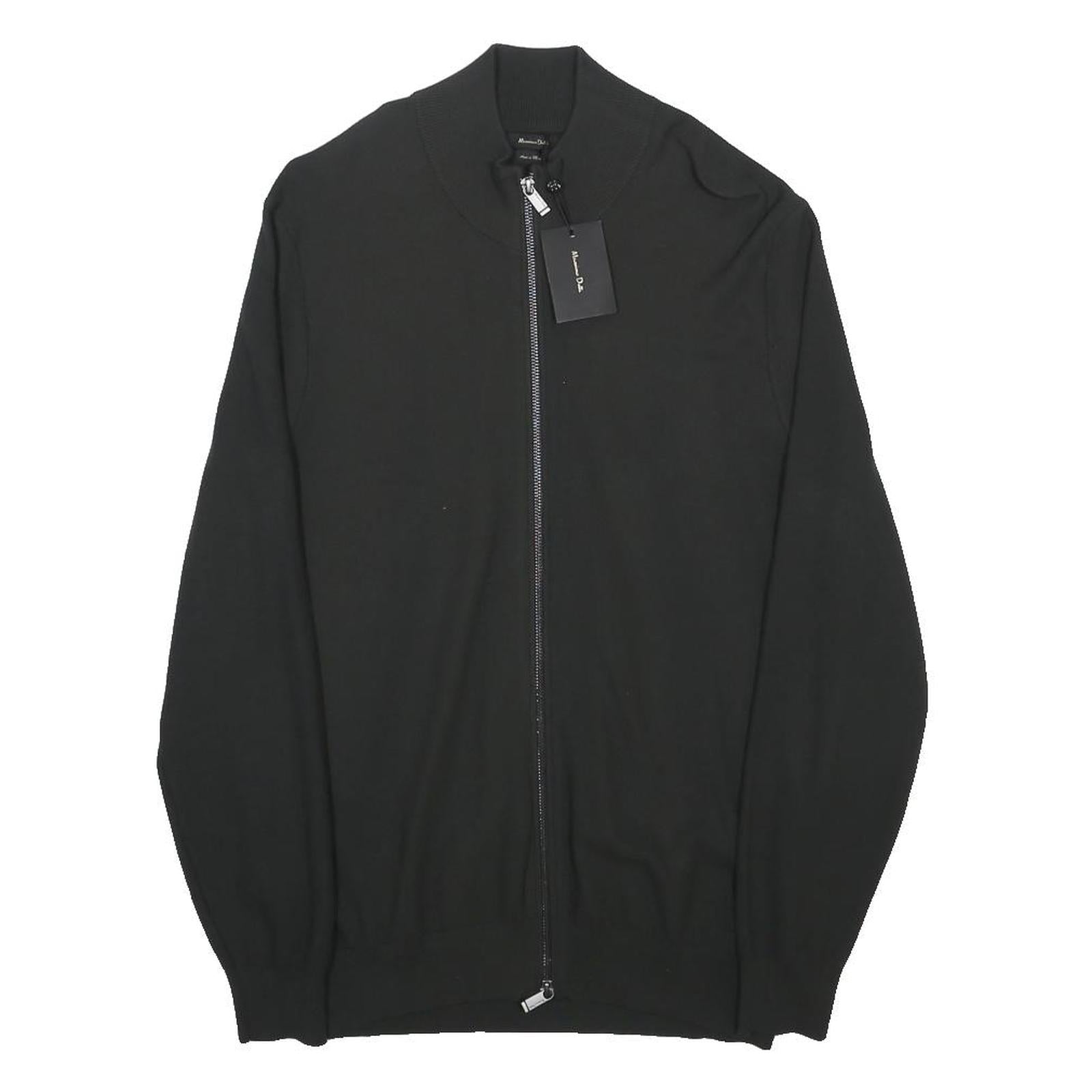 MASSIMO DUTTI Mens Black Plain Zip Up Cotton Jumper M Smart Casual