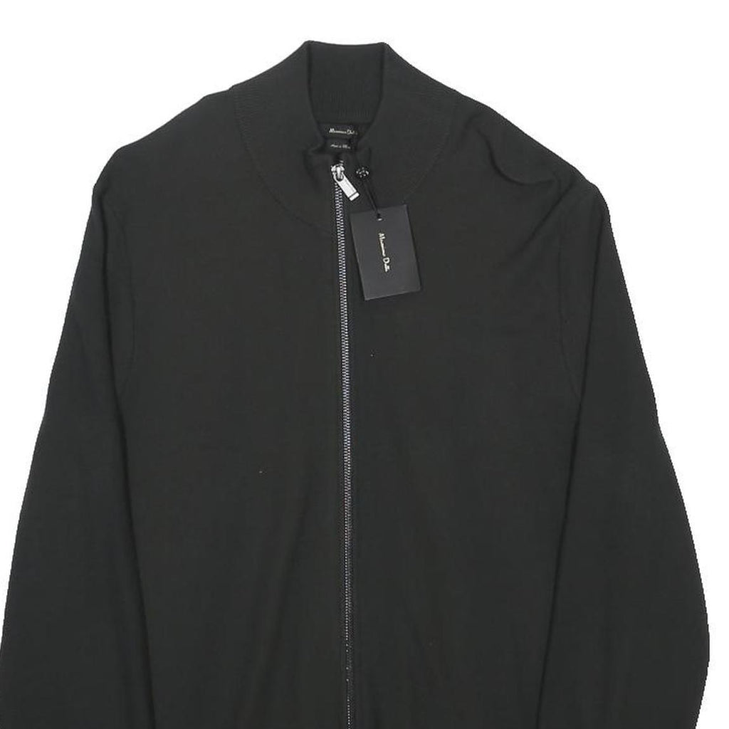 MASSIMO DUTTI Mens Black Plain Zip Up Cotton Jumper M Smart Casual