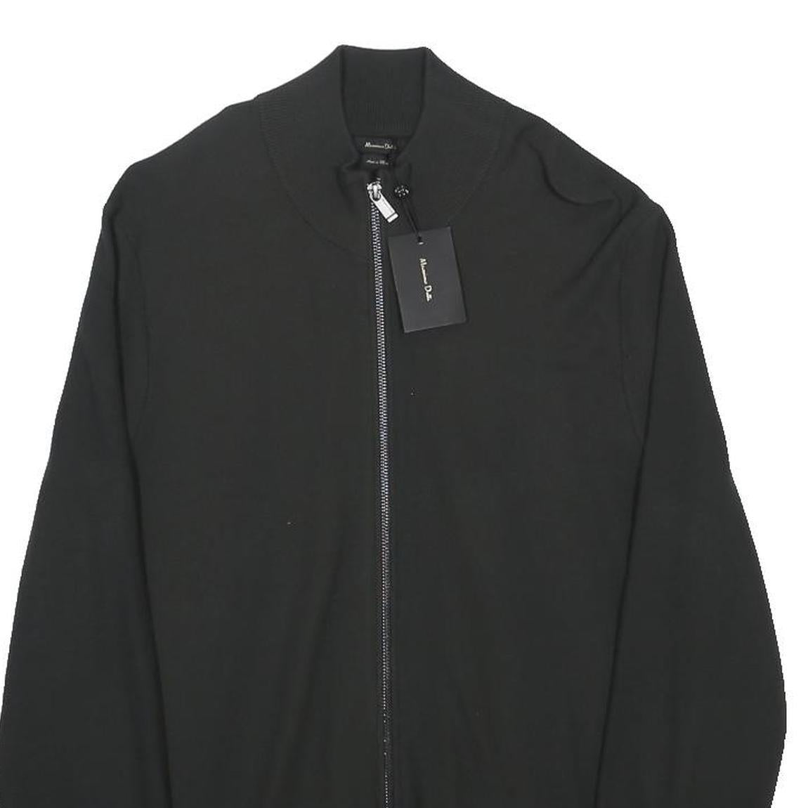 MASSIMO DUTTI Mens Black Plain Zip Up Cotton Jumper M Smart Casual
