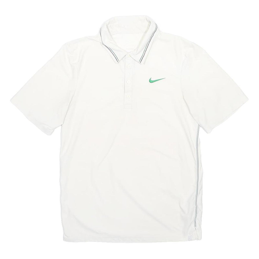 NIKE Mens White Green Swoosh Short Sleeve Plain S Polyester Blend Polo Shirt