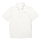 NIKE Mens White Green Swoosh Short Sleeve Plain S Polyester Blend Polo Shirt