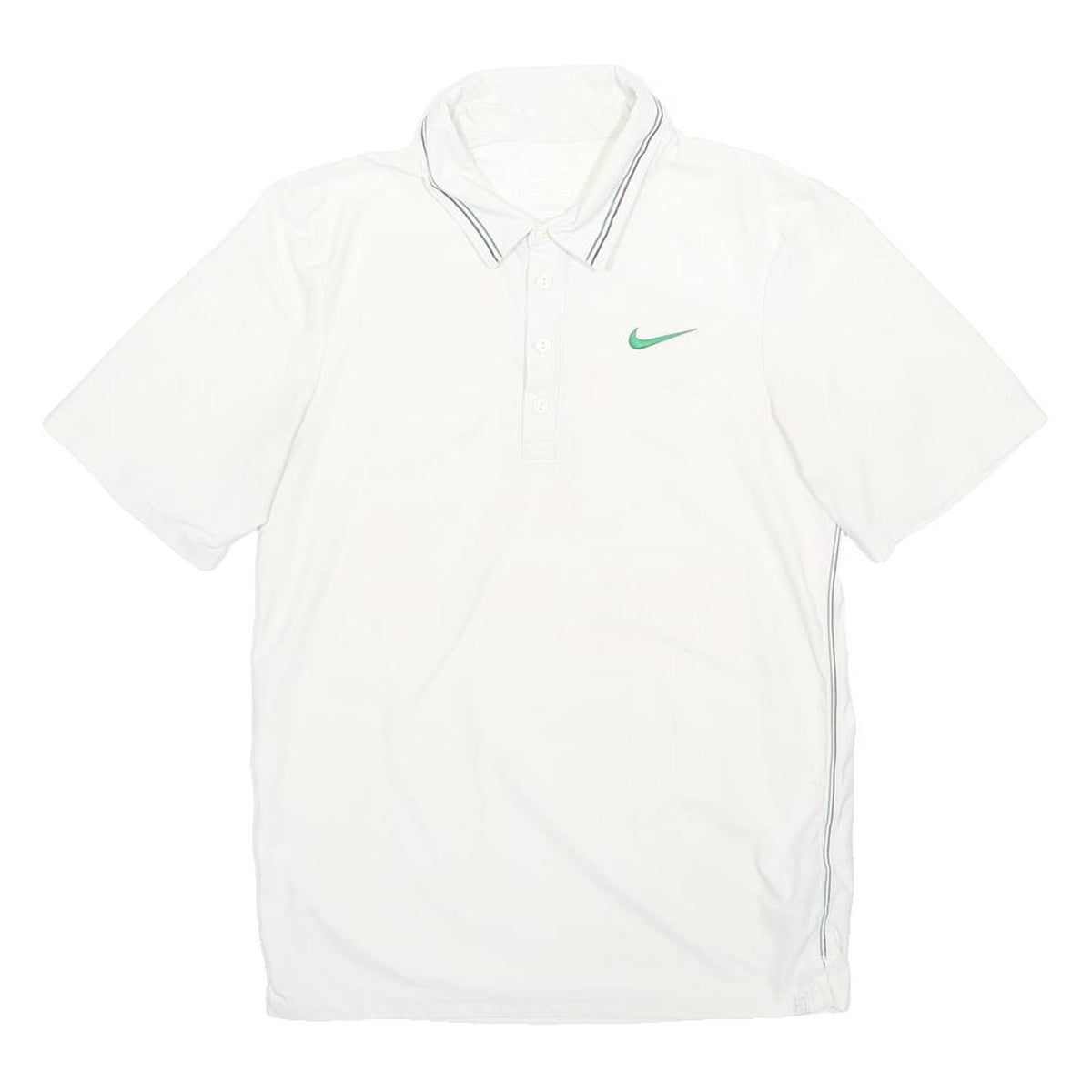 NIKE Mens White Green Swoosh Short Sleeve Plain S Polyester Blend Polo Shirt