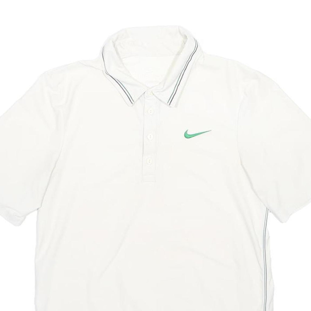 NIKE Mens White Green Swoosh Short Sleeve Plain S Polyester Blend Polo Shirt