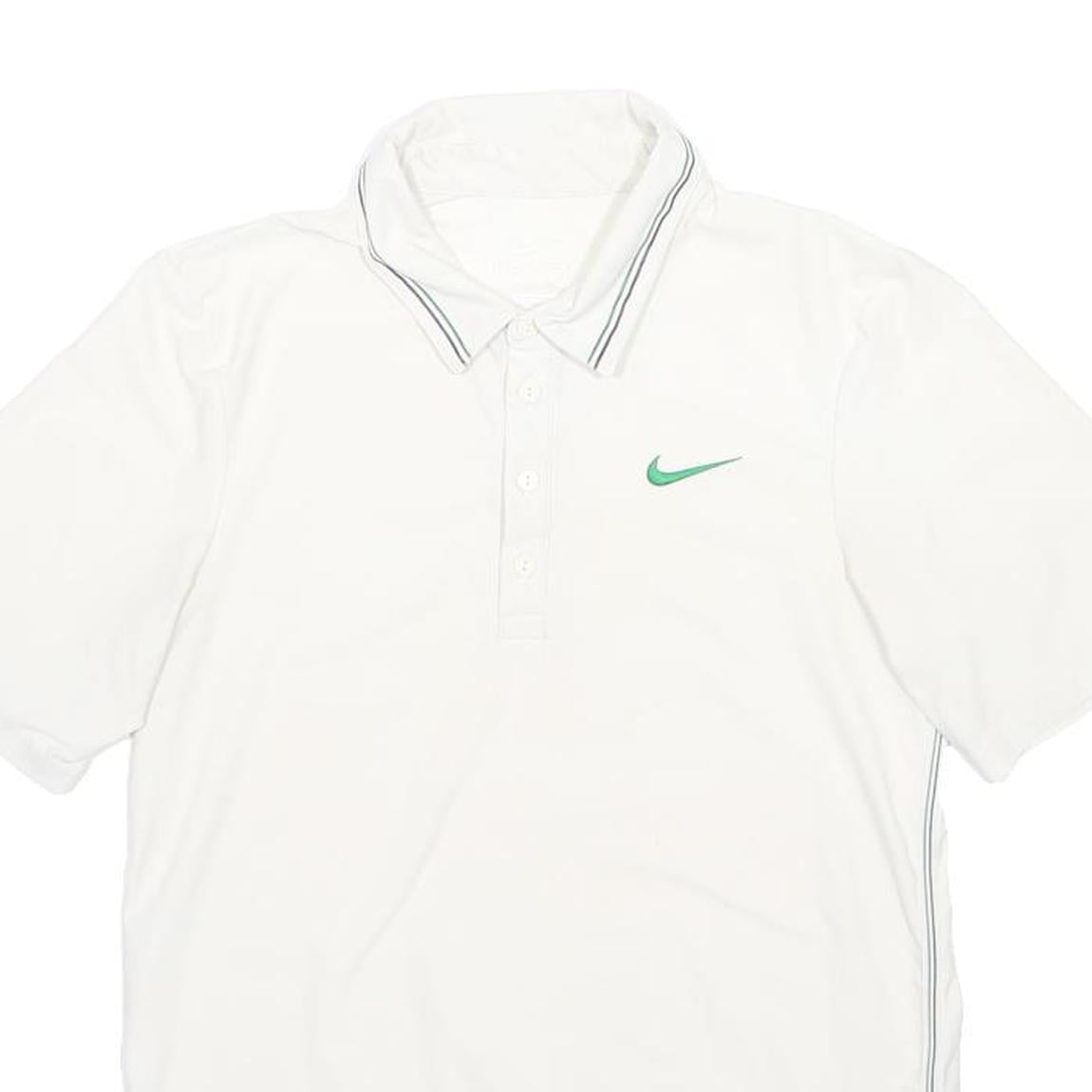NIKE Mens White Green Swoosh Short Sleeve Plain S Polyester Blend Polo Shirt