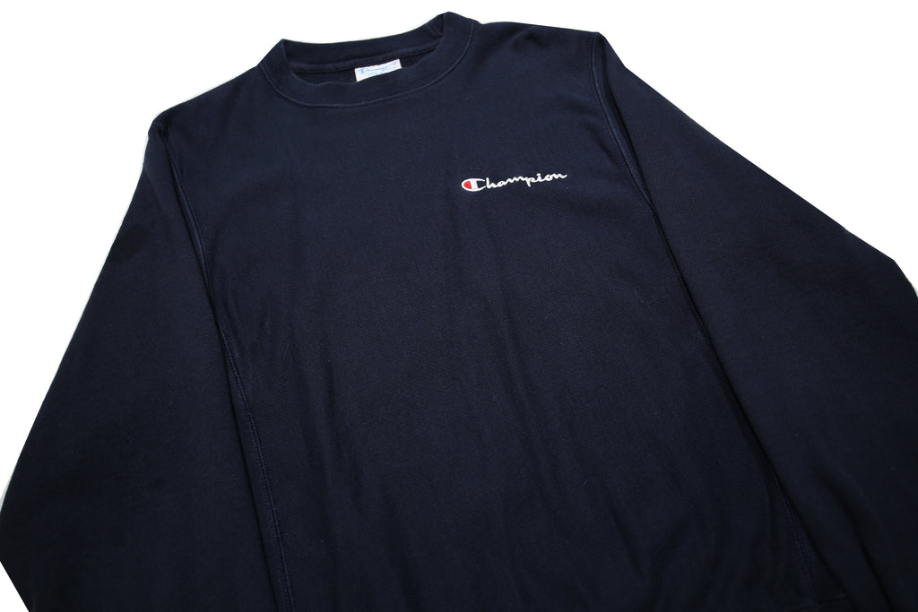 CHAMPION REVERSE WEAVE Mens Navy Blue Crew Neck S Cotton Blend Sweatshirt