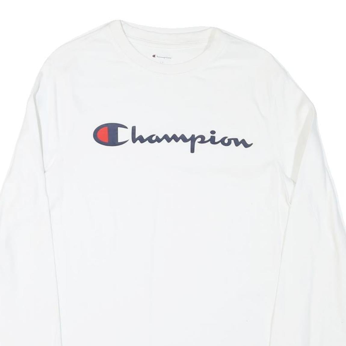 CHAMPION Mens White Cotton Blend Long Sleeve Crew Neck Graphic T-Shirt S