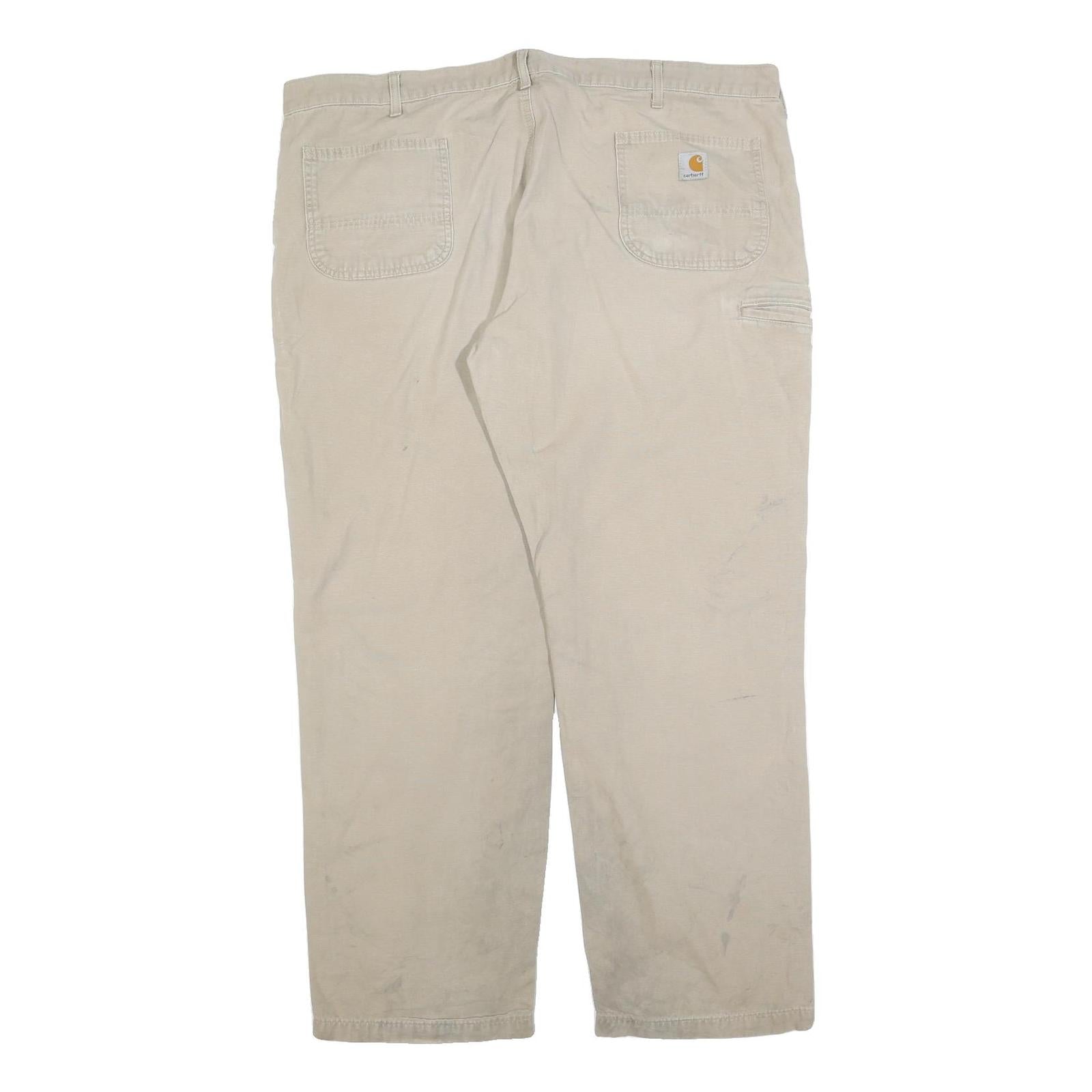 CARHARTT Mens Relaxed Beige Cotton Blend Zip Trousers W44 L34 Workwear Casual