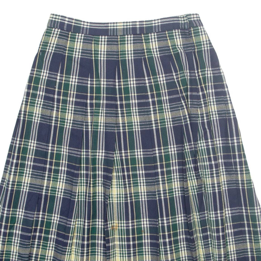 TALBOTS Womens Pleated Skirt Green Midi Wool Check M