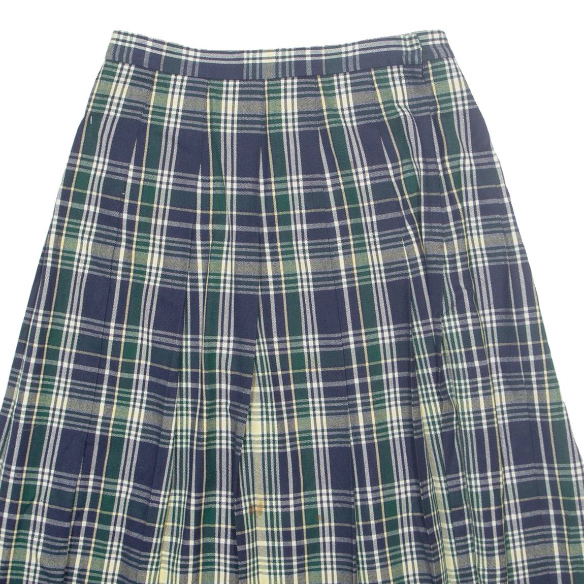 TALBOTS Womens Pleated Skirt Green Midi Wool Check M
