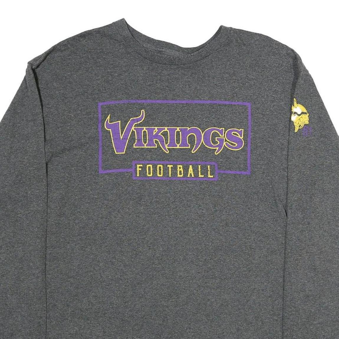 MAJESTIC Mens Grey Vikings Football Long Sleeve Crew Neck Cotton T-Shirt 2XL