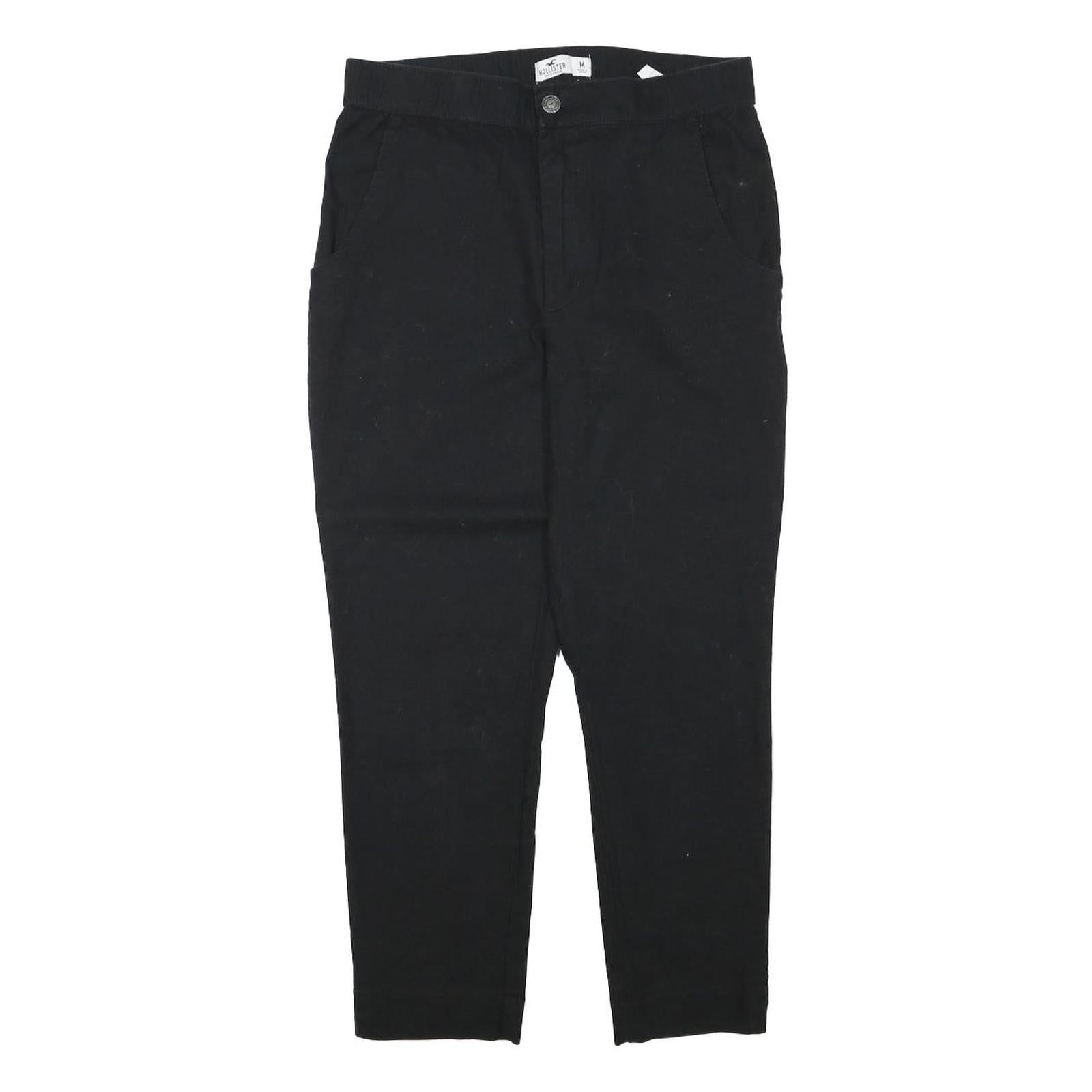 HOLLISTER Womens Cotton Blend Black Slim Trousers W28 L24 Stylish Casual Zip