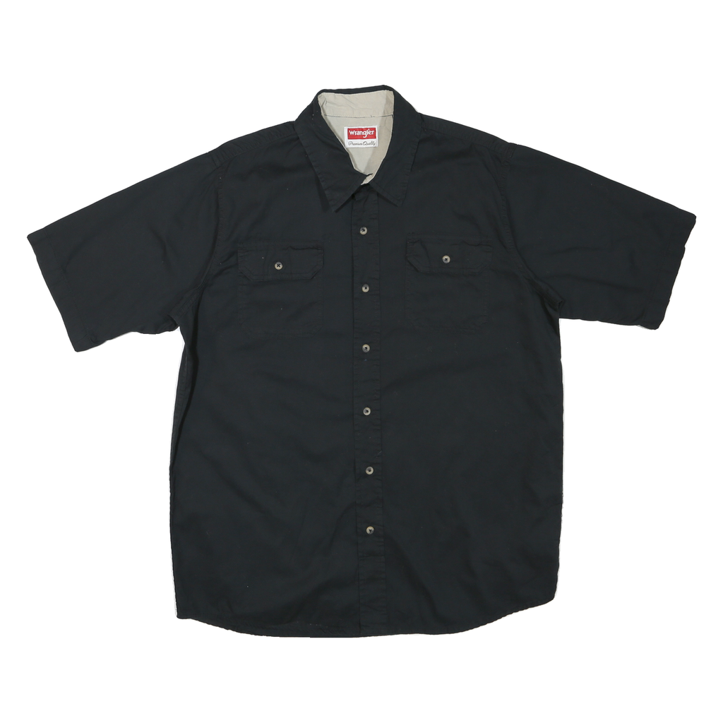 WRANGLER Mens Black Cotton Blend Short Sleeve Shirt L Casual Utility Workwear