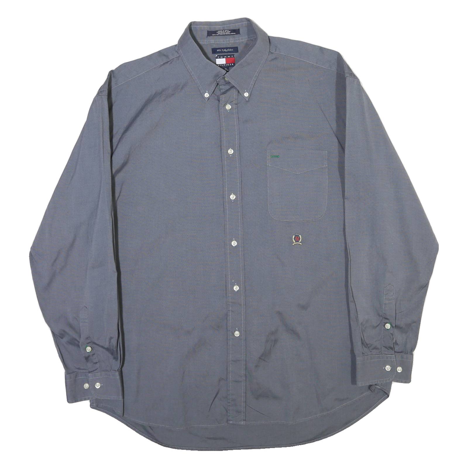 TOMMY HILFIGER Mens Blue Button-Down Shirt XL Classic Cotton Long Sleeve