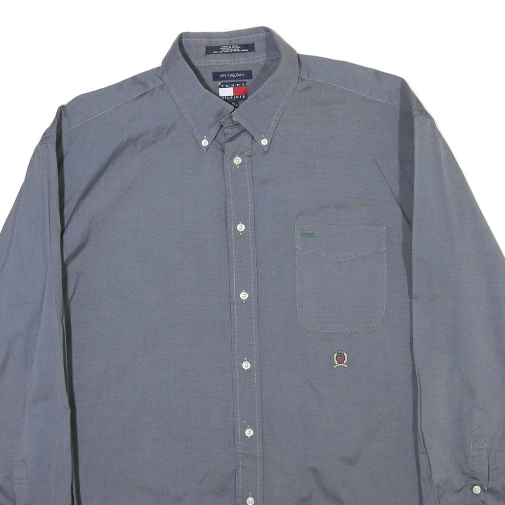 TOMMY HILFIGER Mens Blue Button-Down Shirt XL Classic Cotton Long Sleeve