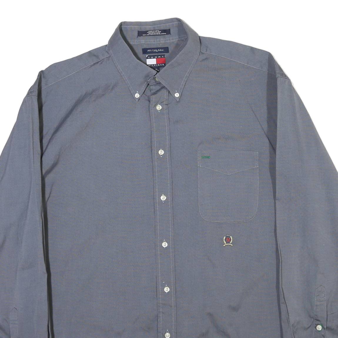 TOMMY HILFIGER Mens Blue Button-Down Shirt XL Classic Cotton Long Sleeve