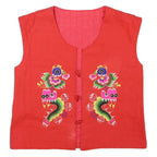 Womens Red Polyester Blend Embroidered Button Jacket S Plain Ethnic Craft
