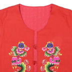 Womens Red Polyester Blend Embroidered Button Jacket S Plain Ethnic Craft