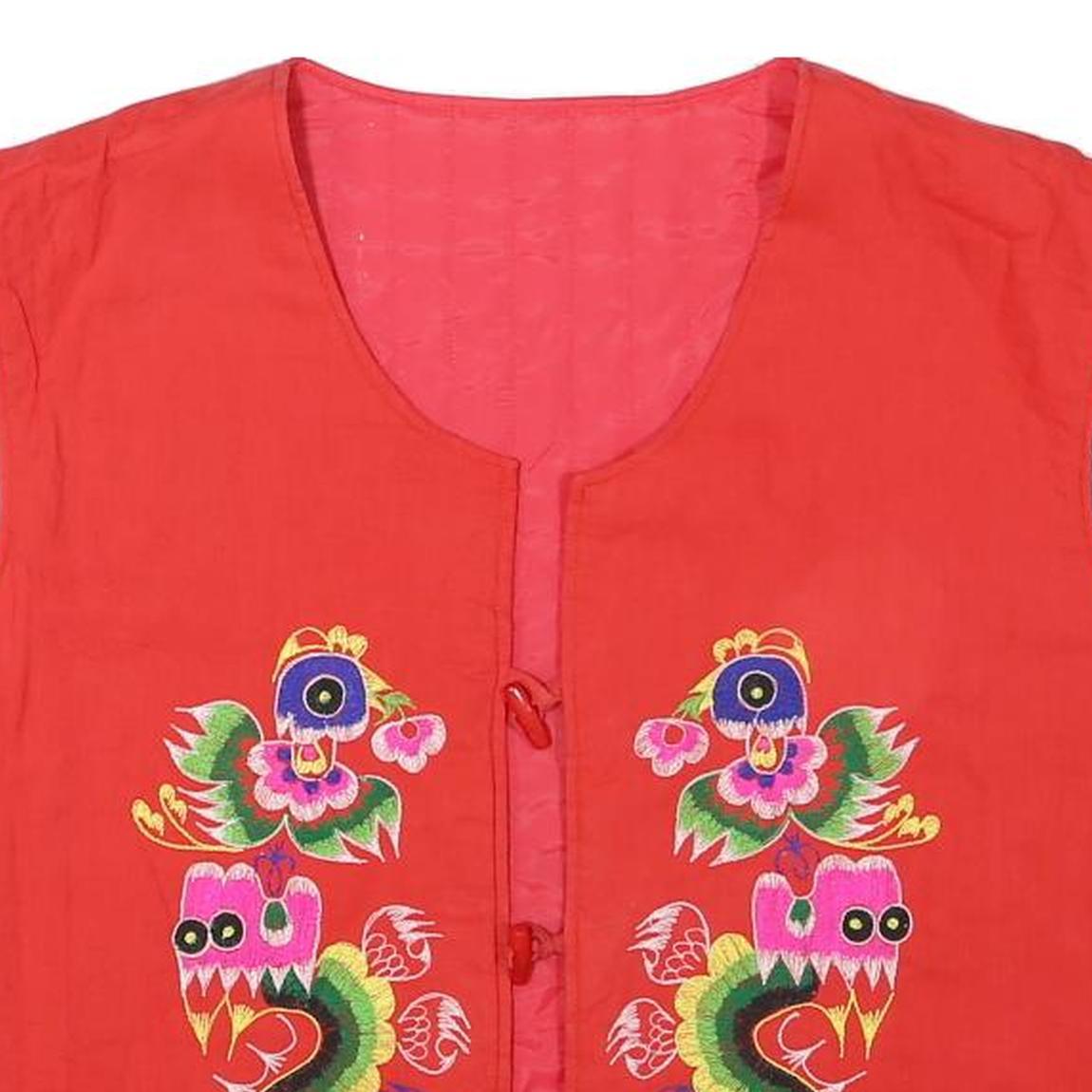 Womens Red Polyester Blend Embroidered Button Jacket S Plain Ethnic Craft