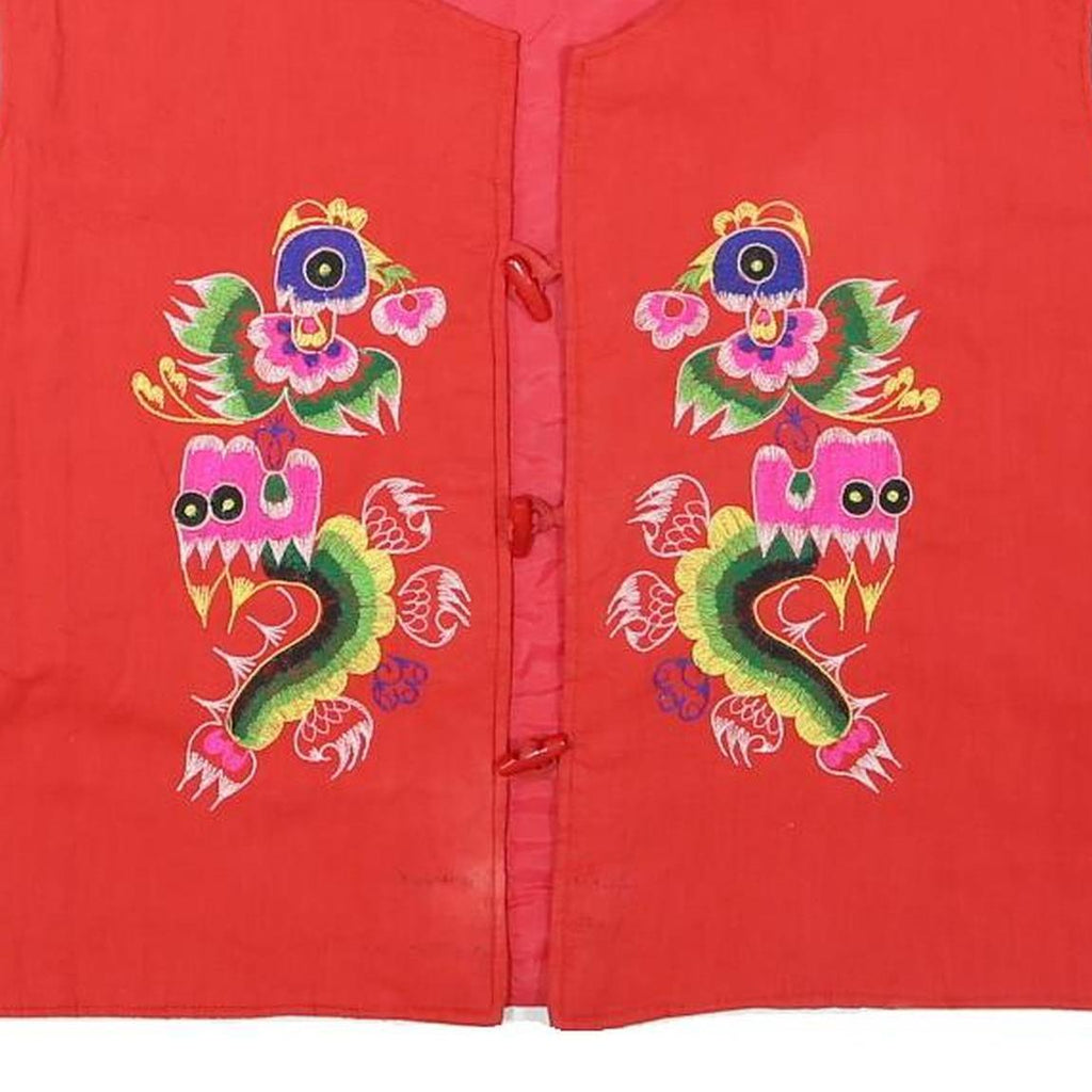 Womens Red Polyester Blend Embroidered Button Jacket S Plain Ethnic Craft