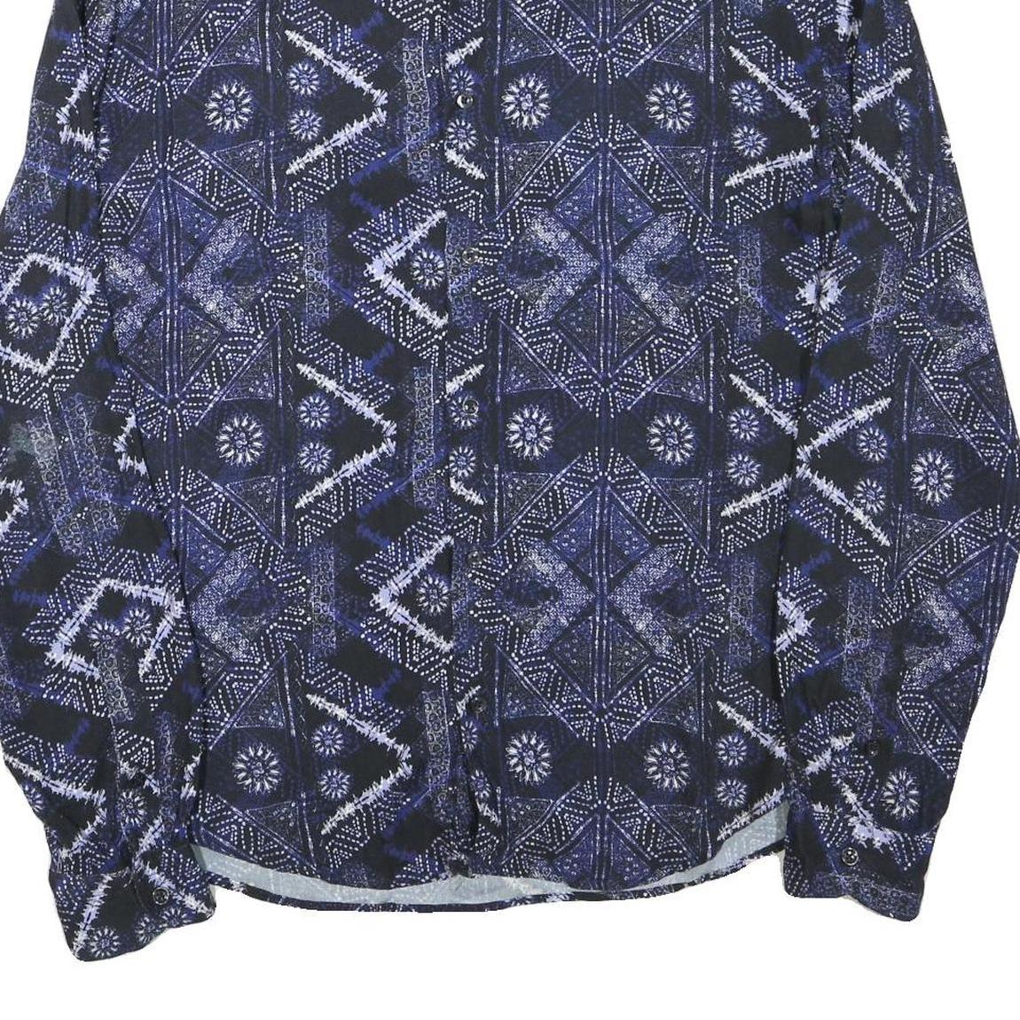 ZARA Mens Blue & Black Patterned Shirt M Cotton Blend Casual Long Sleeve