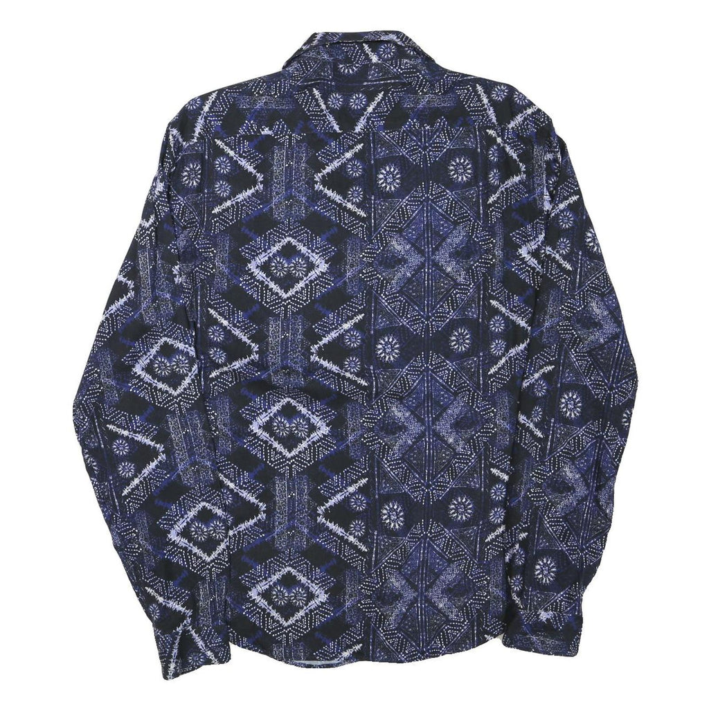 ZARA Mens Blue & Black Patterned Shirt M Cotton Blend Casual Long Sleeve