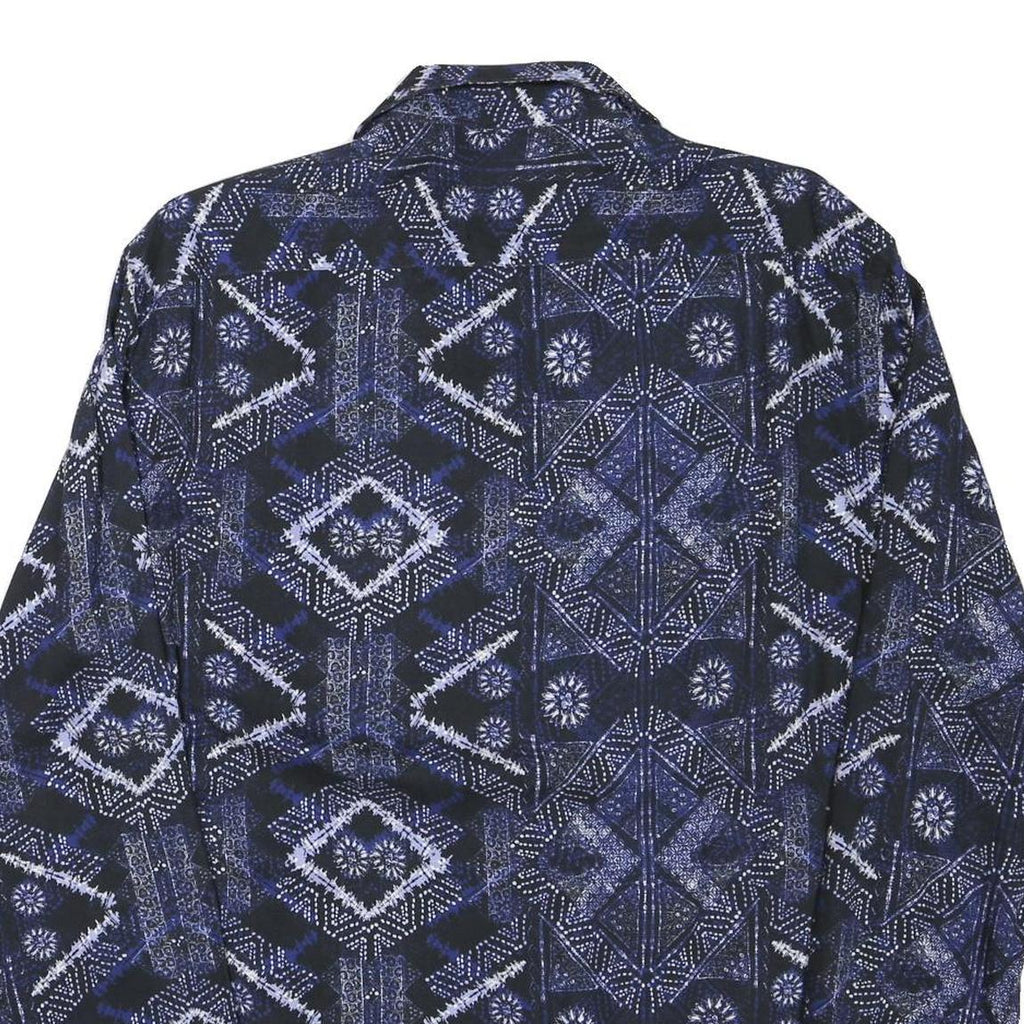 ZARA Mens Blue & Black Patterned Shirt M Cotton Blend Casual Long Sleeve