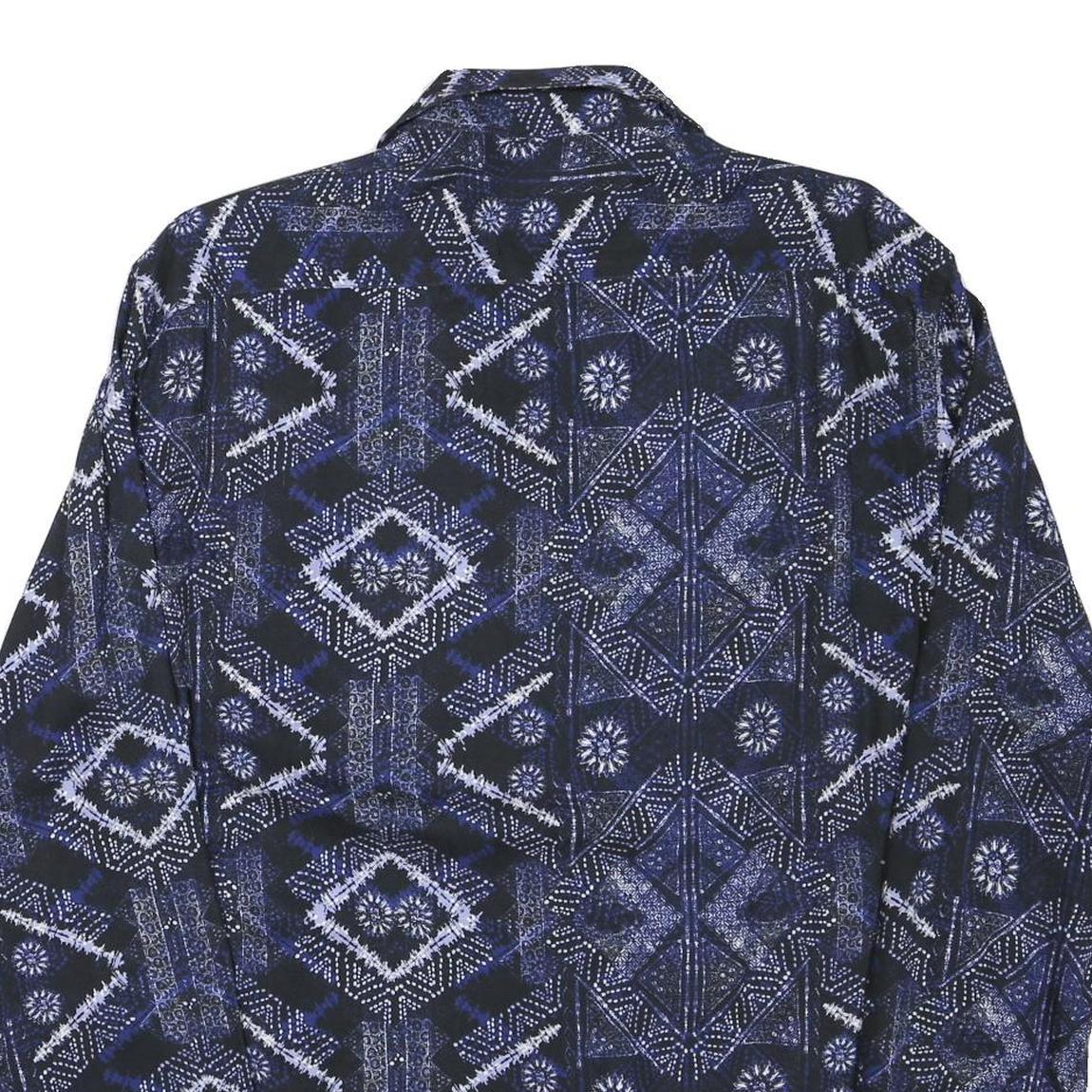 ZARA Mens Blue & Black Patterned Shirt M Cotton Blend Casual Long Sleeve