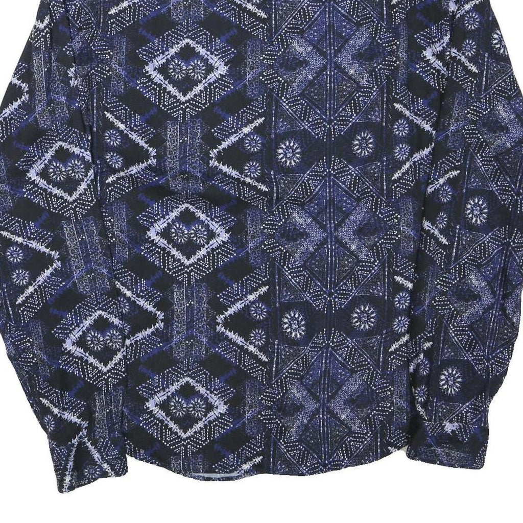 ZARA Mens Blue & Black Patterned Shirt M Cotton Blend Casual Long Sleeve