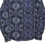 ZARA Mens Blue & Black Patterned Shirt M Cotton Blend Casual Long Sleeve