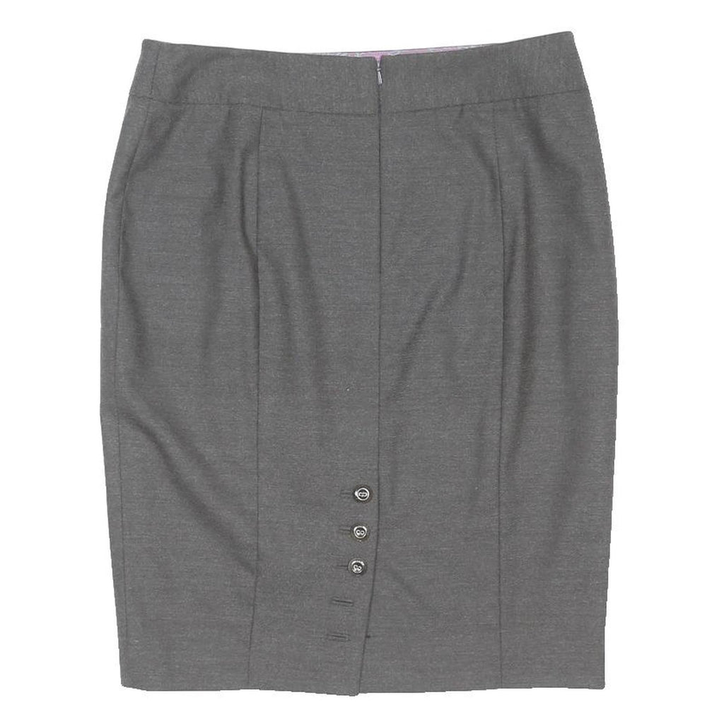 TED BAKER Womens Grey Pencil Knee Length Polyester Blend Skirt M Button Detail