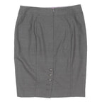 TED BAKER Womens Grey Pencil Knee Length Polyester Blend Skirt M Button Detail