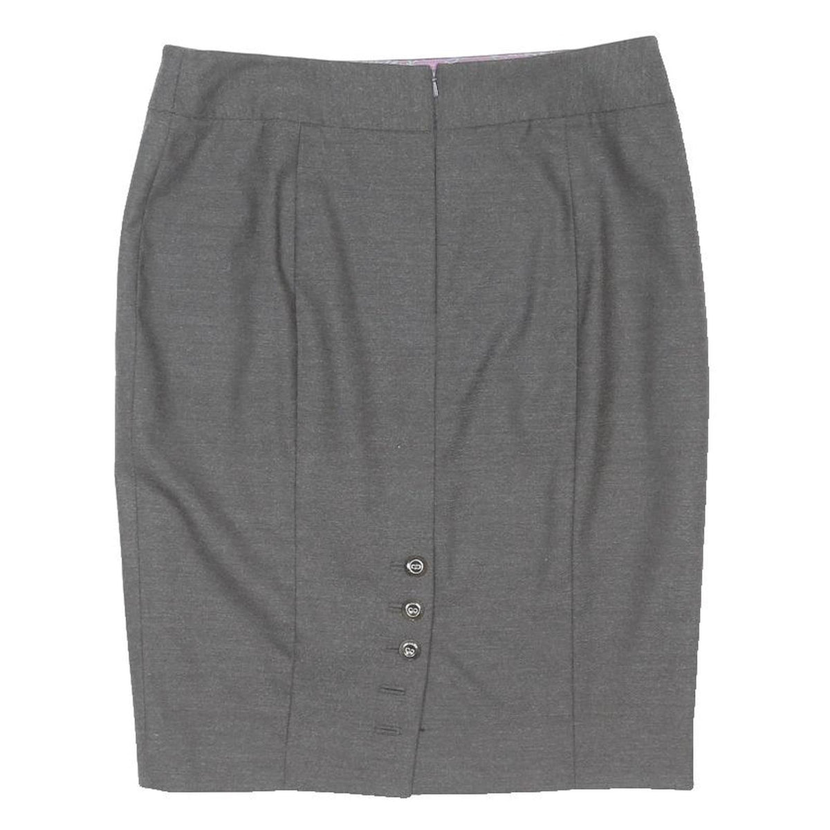 TED BAKER Womens Grey Pencil Knee Length Polyester Blend Skirt M Button Detail