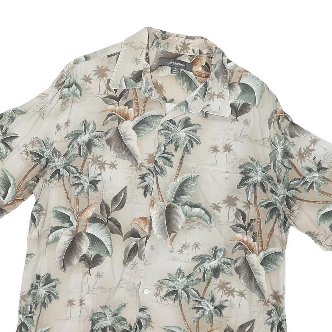 CROFT & BARROW Mens Beige Tropical Leaf Print Shirt L Casual Summer Holiday