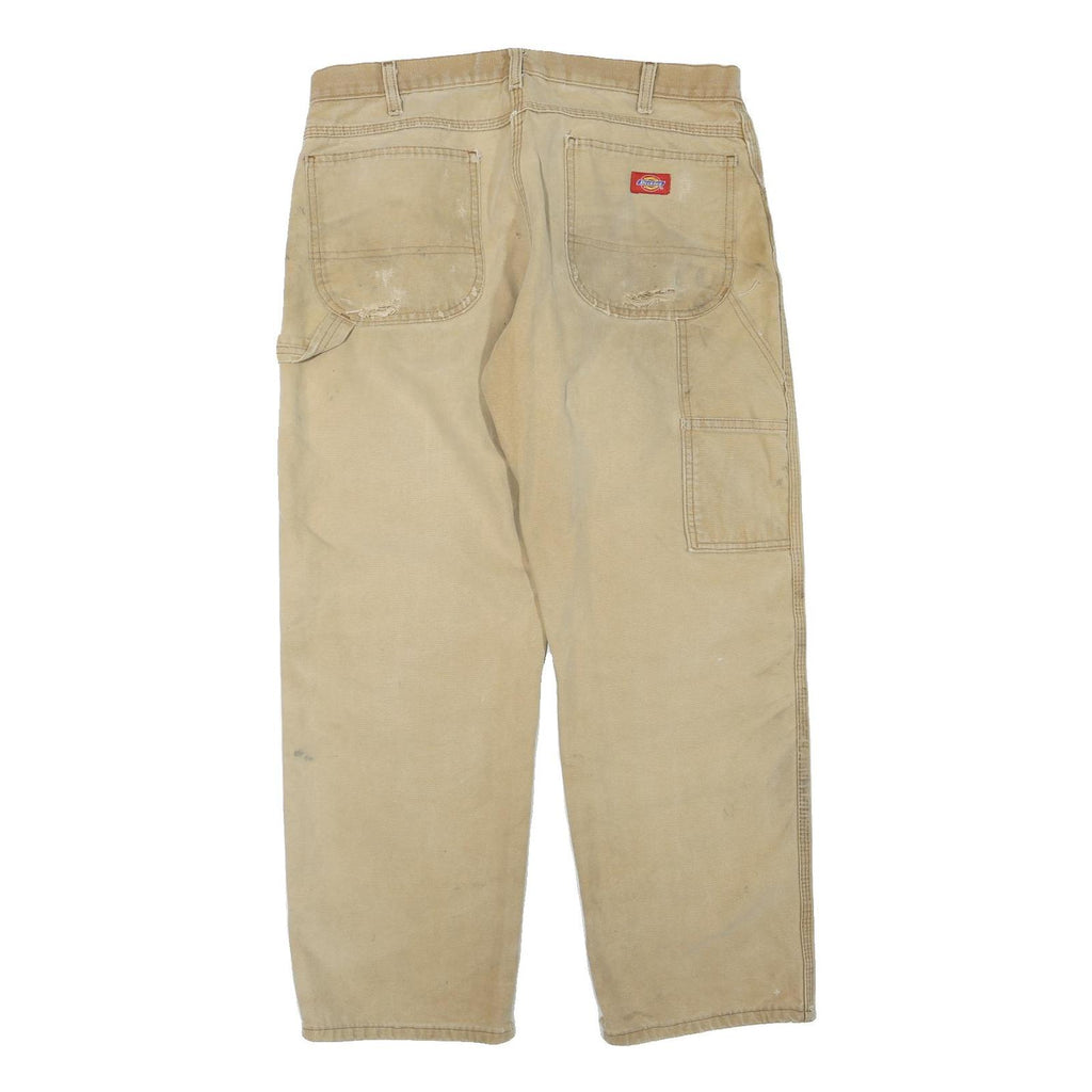 DICKIES Mens Cotton Blend Beige Regular Fit Straight Leg Trousers W34 L28