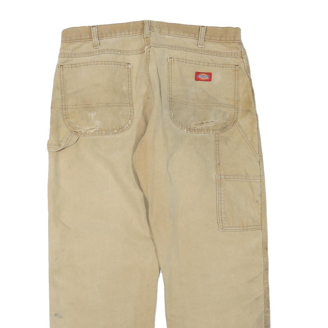 DICKIES Mens Cotton Blend Beige Regular Fit Straight Leg Trousers W34 L28