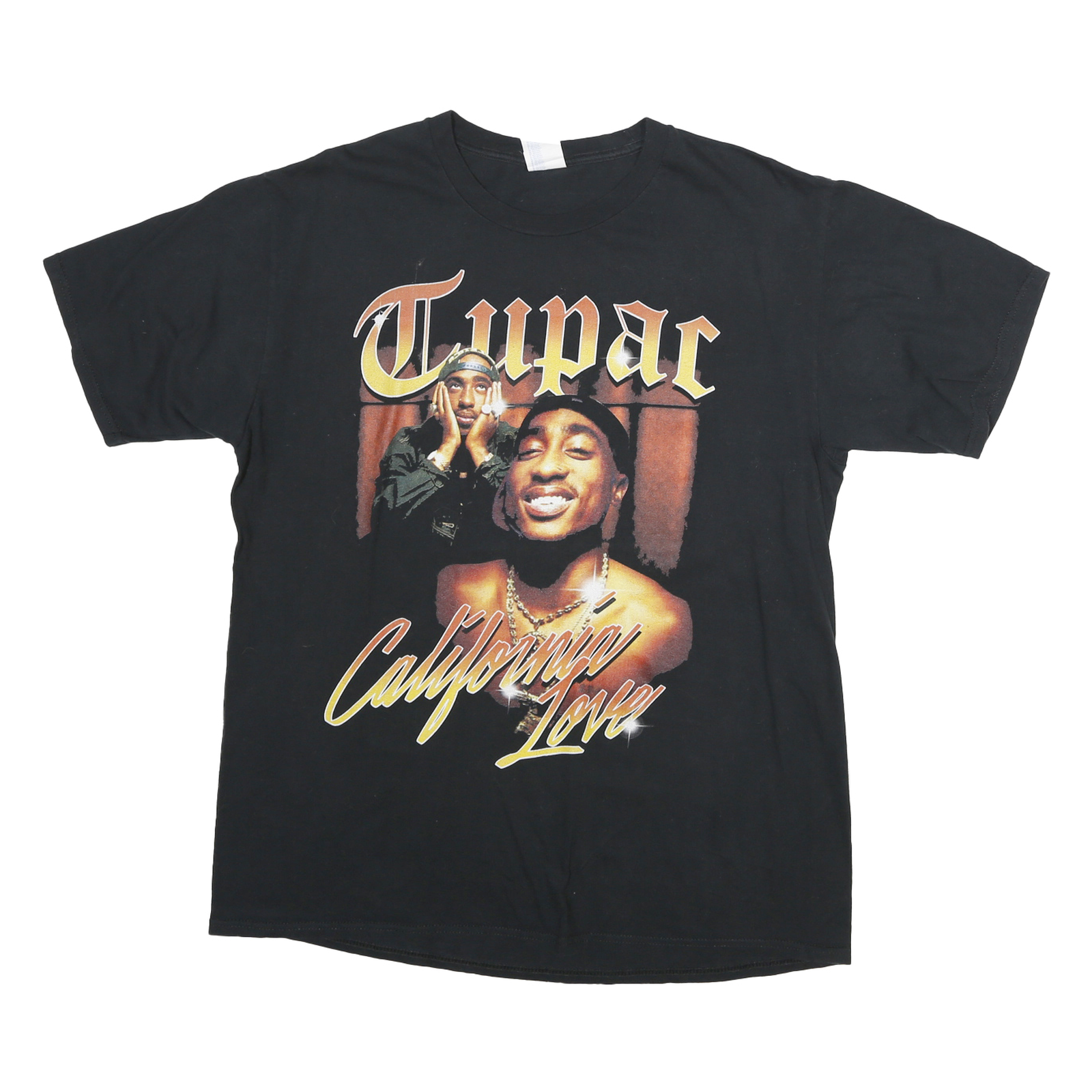 PORT & COMPANY Mens Black Tupac California Love Graphic T-Shirt L Crew Neck