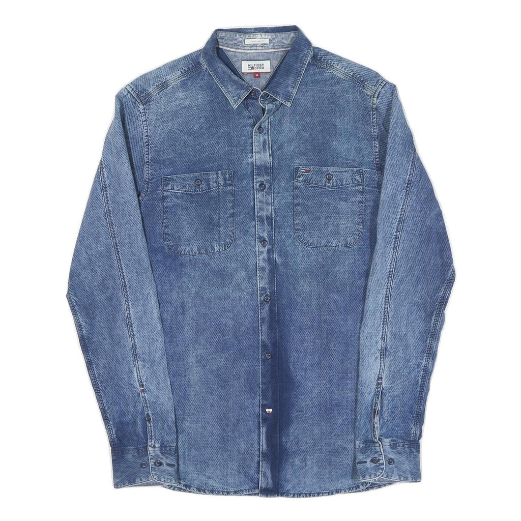 HILFIGER DENIM Mens Blue Denim Shirt M Cotton Casual Button Down Pockets