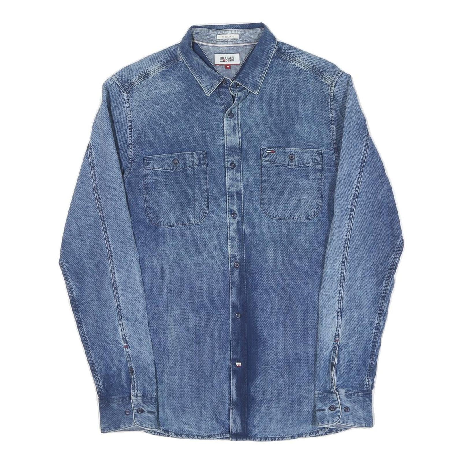 HILFIGER DENIM Mens Blue Denim Shirt M Cotton Casual Button Down Pockets