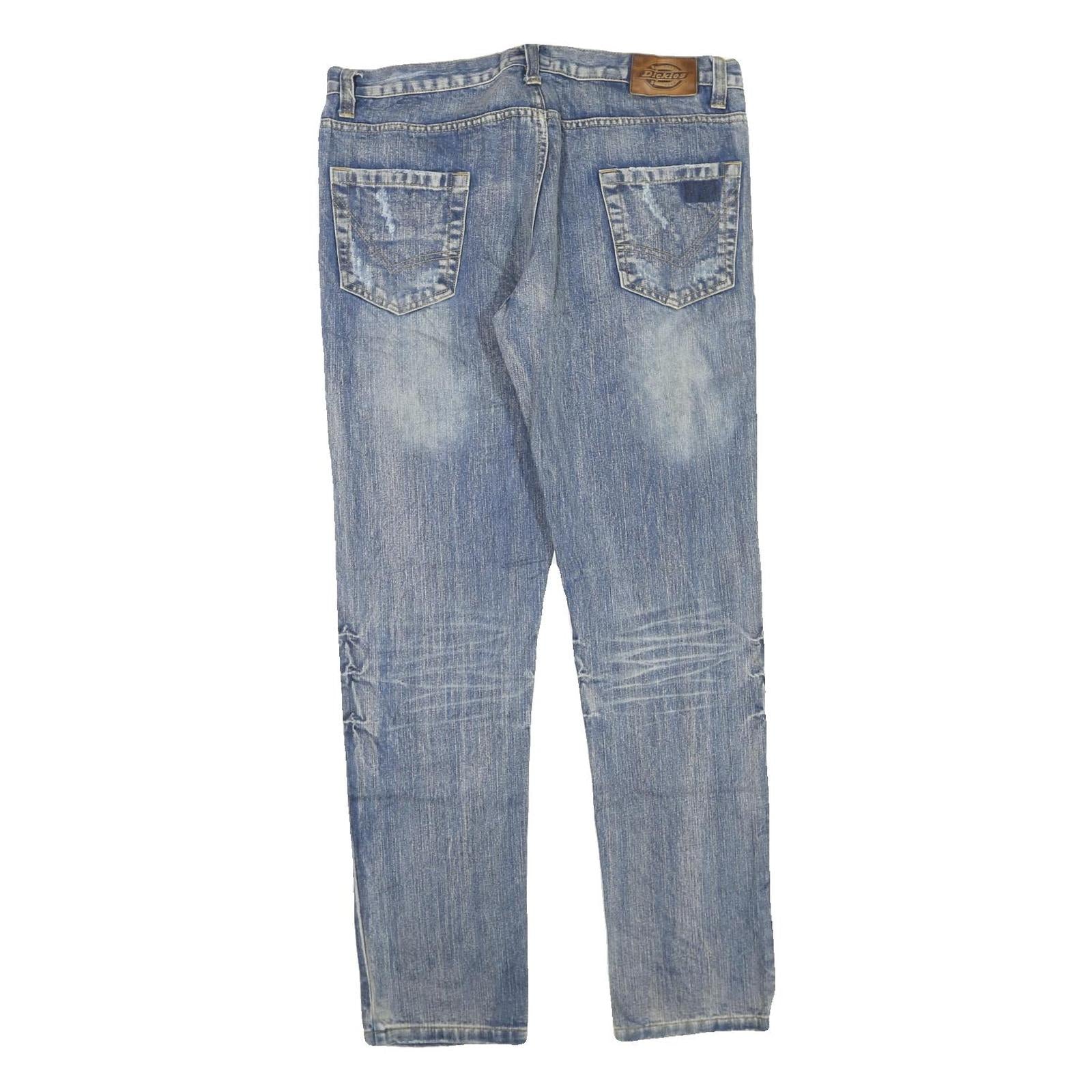 DICKIES Mens Regular Fit Blue Denim Jeans W36 L32 Casual Cotton Blend Zip