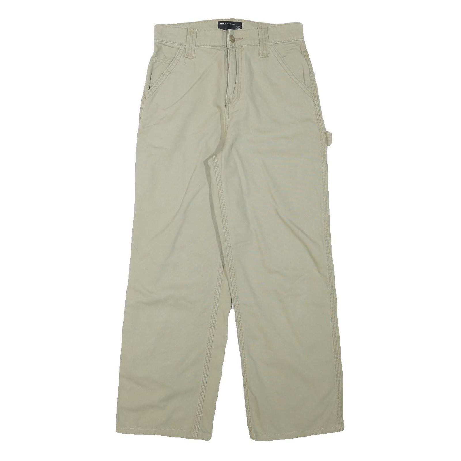 ASOS Womens Cotton Blend Beige Relaxed Straight Trousers W26 L26 Casual Utility