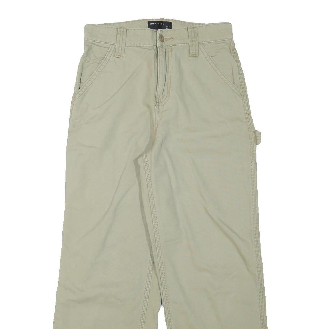 ASOS Womens Cotton Blend Beige Relaxed Straight Trousers W26 L26 Casual Utility