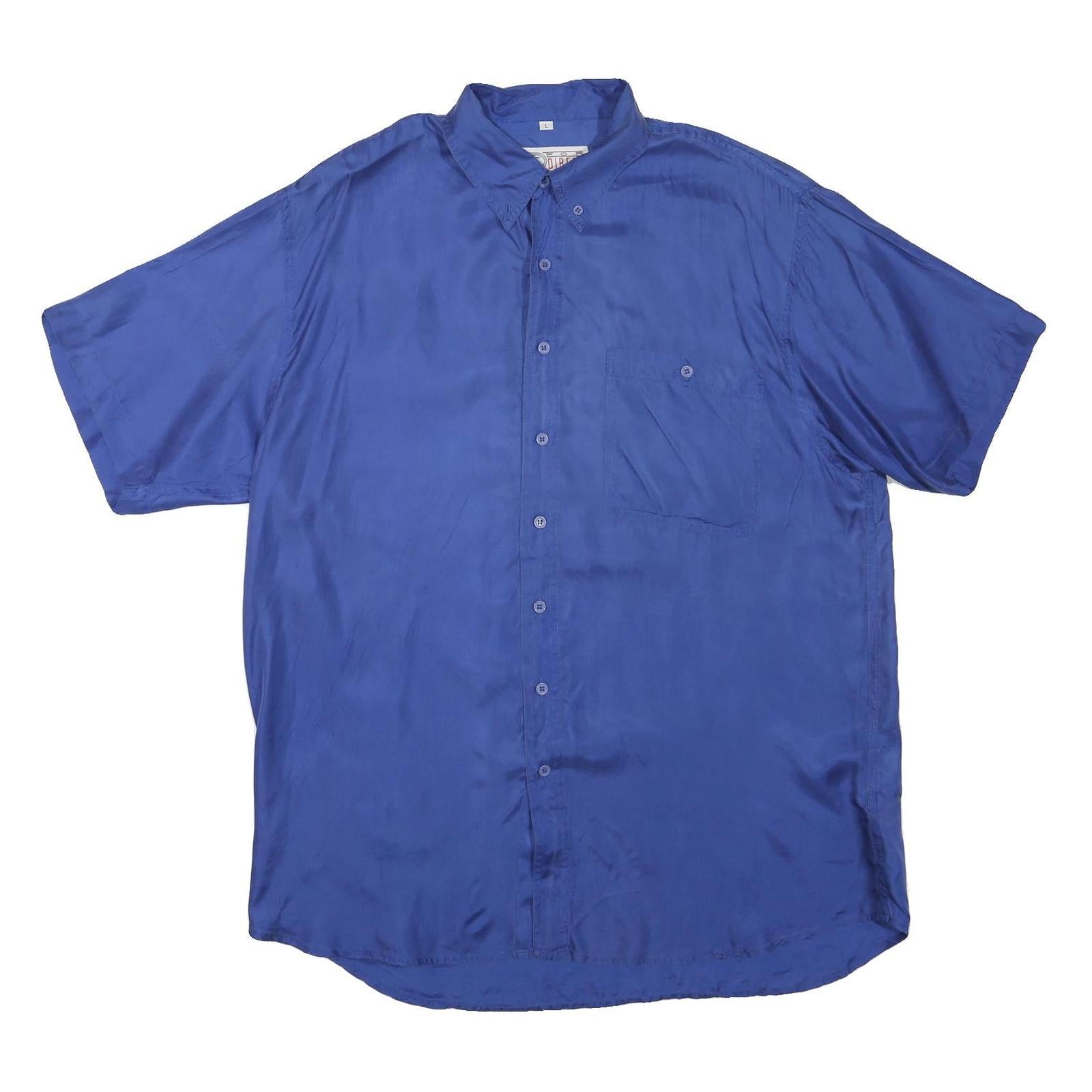 D FOR DIRECT Mens Blue Shirt L Polyester Short Sleeve Button Down Pocket
