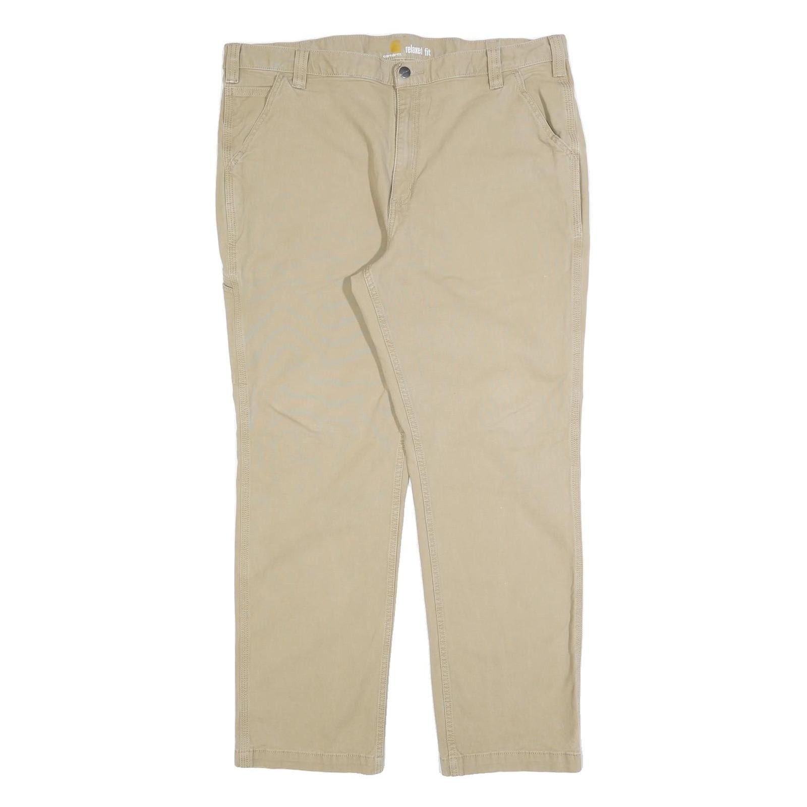 CARHARTT Mens Cotton Blend Beige Regular Fit Straight Leg Trousers W40 L32