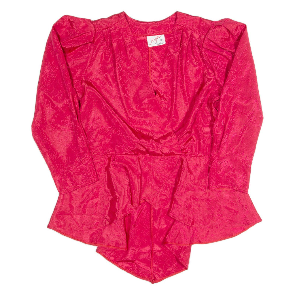 MARILYN Peplum Womens Printed Blouse Red Puff Sleeve 90s Crazy Pattern S