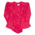 MARILYN Peplum Womens Printed Blouse Red Puff Sleeve 90s Crazy Pattern S