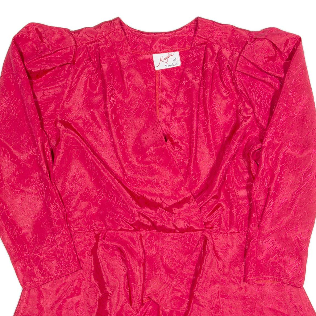 MARILYN Peplum Womens Printed Blouse Red Puff Sleeve 90s Crazy Pattern S