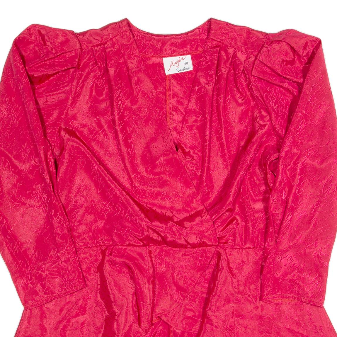 MARILYN Peplum Womens Printed Blouse Red Puff Sleeve 90s Crazy Pattern S